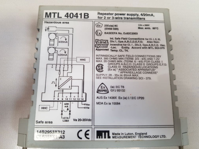 Measurement Technology Mtl4041B Proximity Switch Isolation Barrier 20-35Vdc