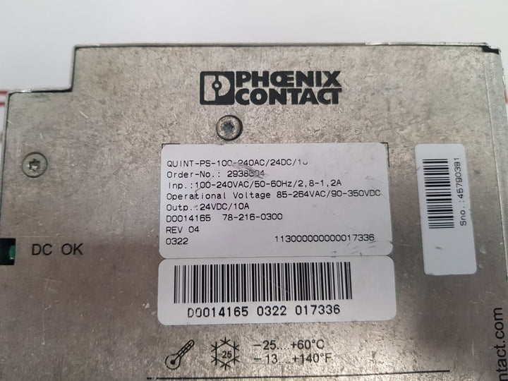 Phoenix Contact Quint-ps-100-240Ac/24Dc/10 Power Supply 2938604