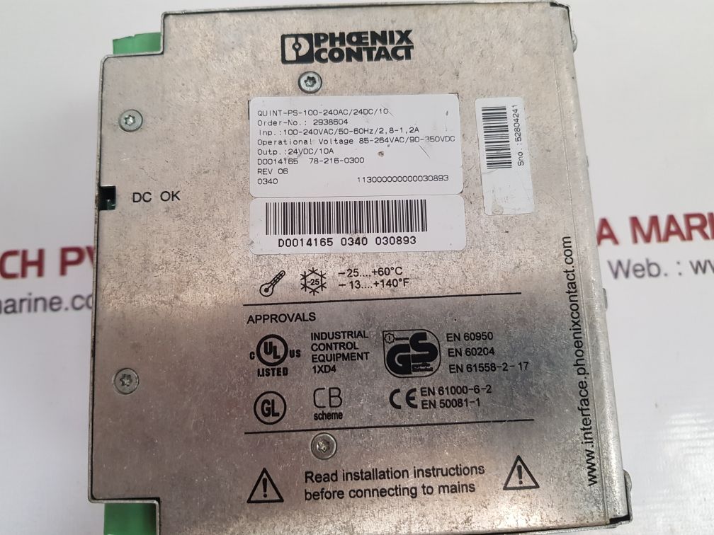 Phoenix Contact Quint-ps-100-240Ac/24Dc/10 Power Supply Rev 06