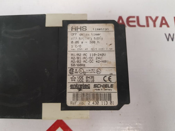 Entrelec Schiele Ahs Timetron 2.430.113.01 Off Delay Timer 50/60Hz