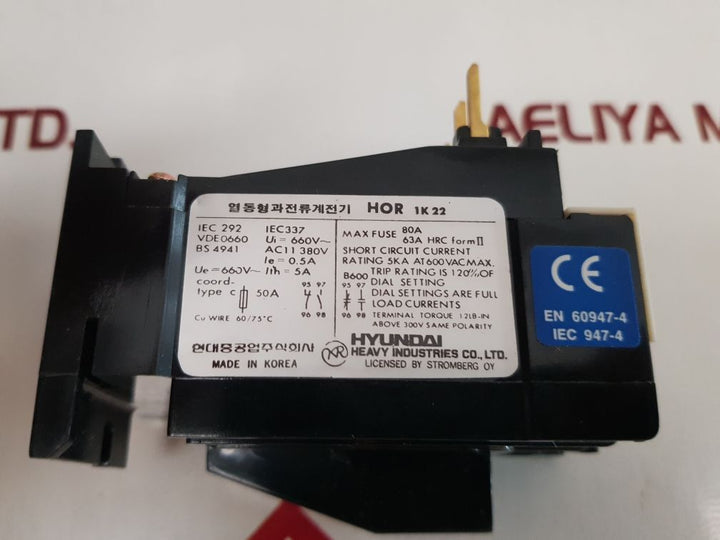 Hyundai Hor 1K 22 Thermal Overload Relay Eswb.0201.163 660V 5A