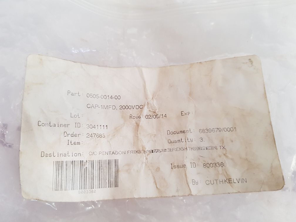 CDE SCRN248R-F/ 86A86105K80 Film Capacitor 0505-0014-00 1 MFD 2000 V Peak