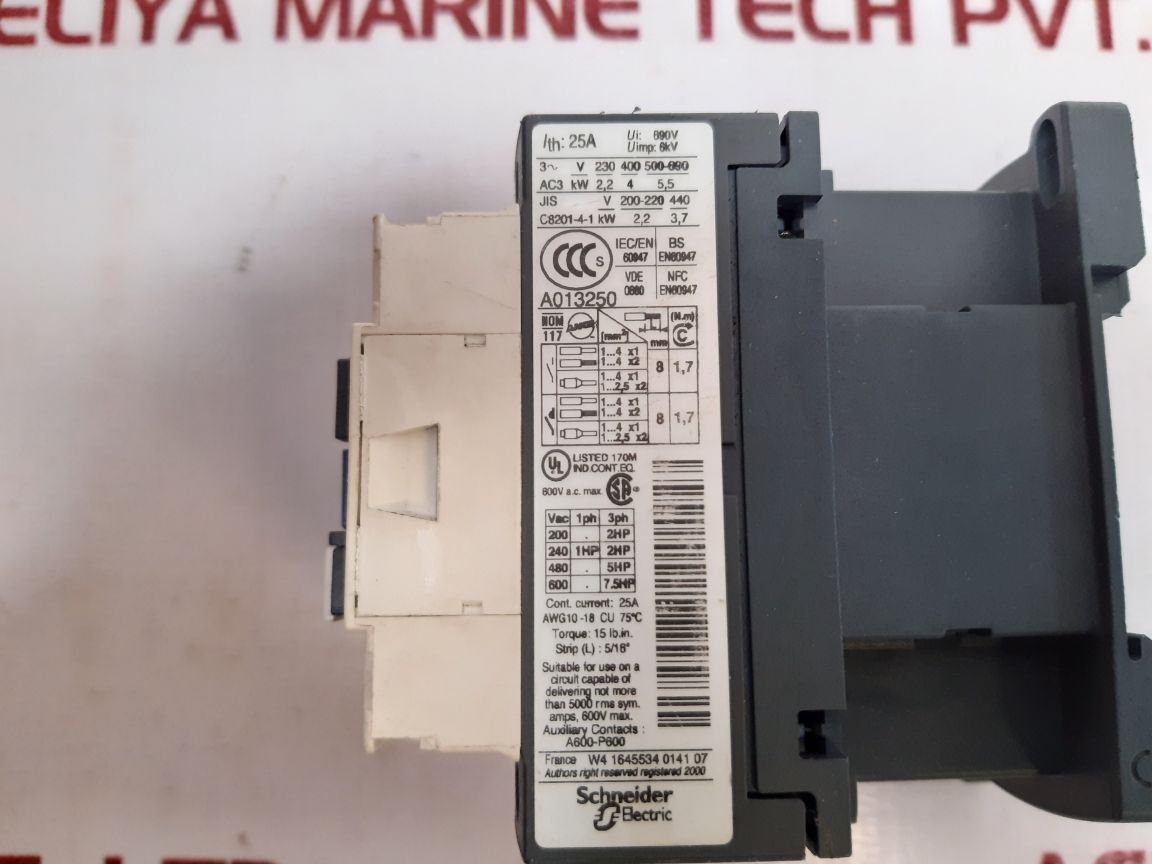 Telemecanique Lc1D09 Contactor 230V 50/60Hz - Aeliya Marine Tech