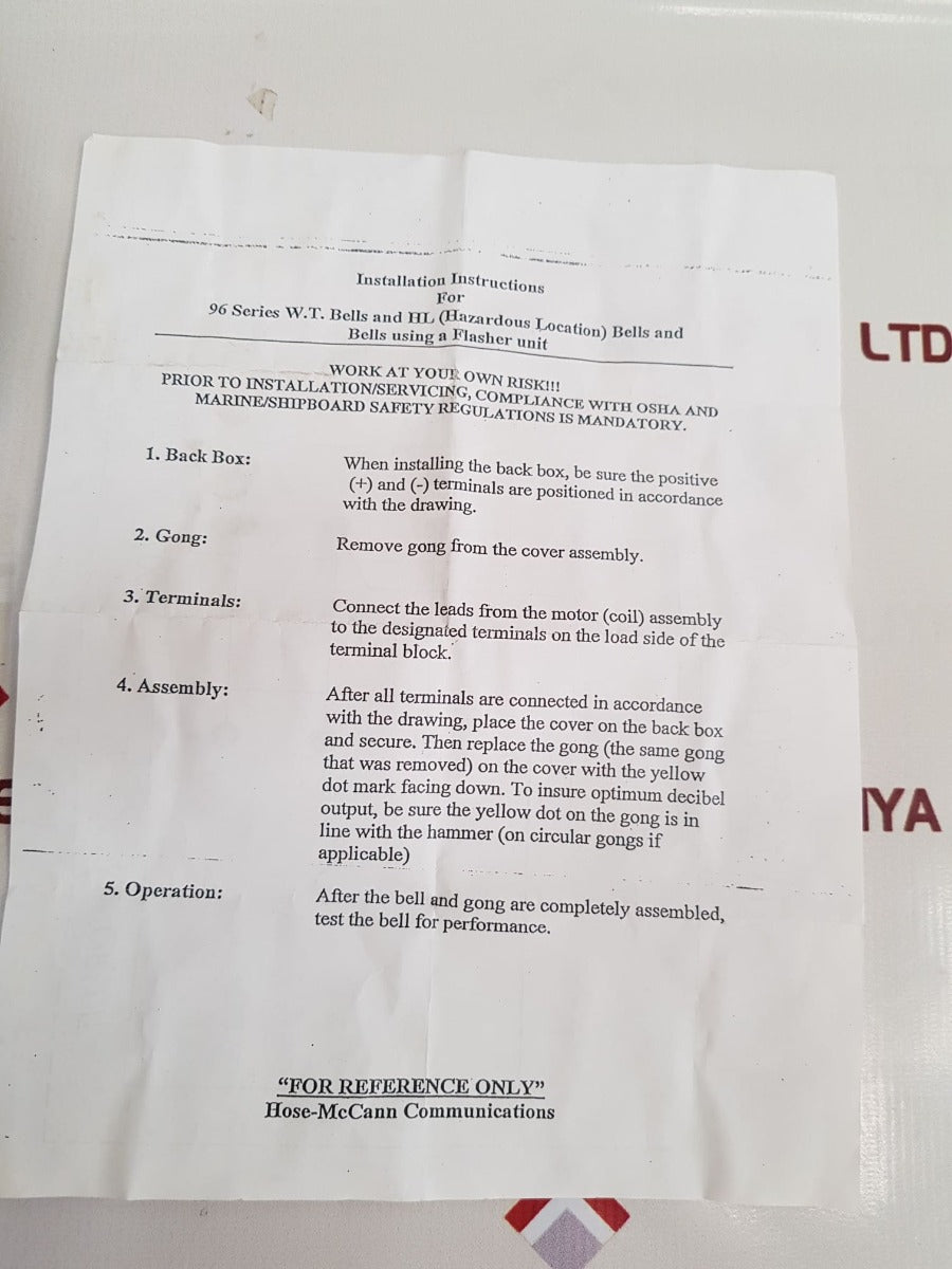 Hose-mccann Communications 96Ud8Bu-024 Electric Bell - Aeliya Marine Tech