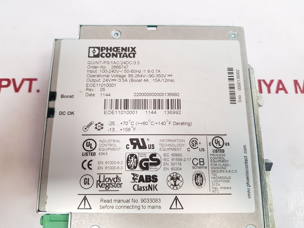 Phoenix Contact Quint-ps/1Ac/24Dc/3.5 Quint Power Supply Rev: 05 - Aeliya Marine Tech