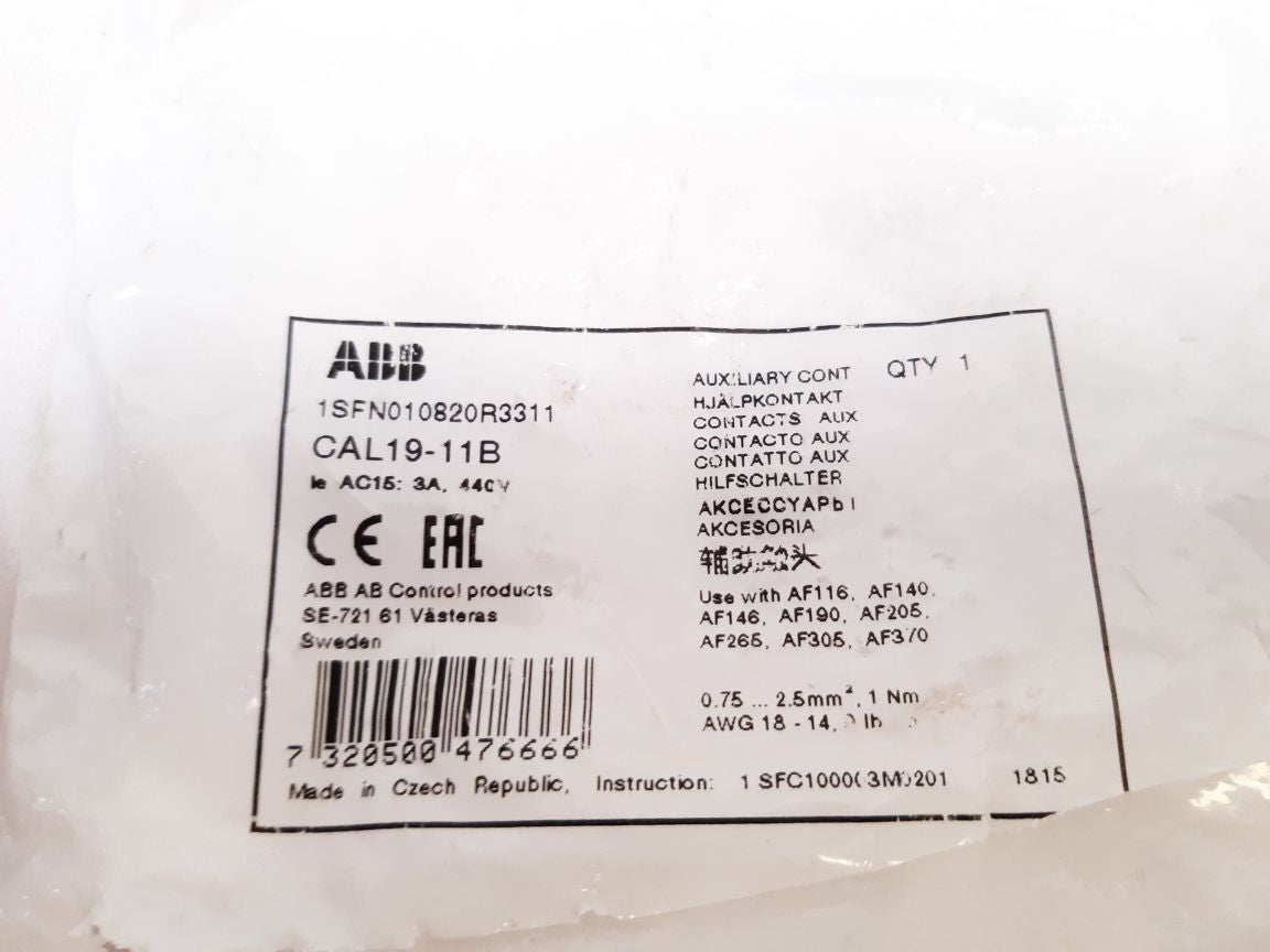 Abb Cal19-11B Auxiliary Contact Contactor - Aeliya Marine Tech
