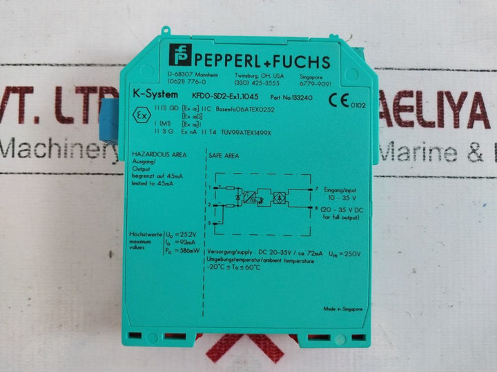 Pepperl+Fuchs Kfd0-sd2-ex1.1045 Solenoid Driver 133240 25.2V 93Ma 586Mw