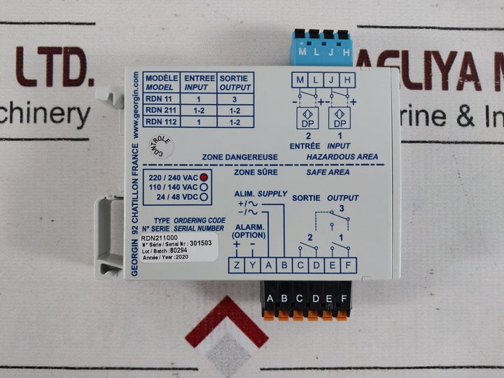 Georgin Rdn 211 Intrinsically Safe Relay 220/240vac Rdn211000