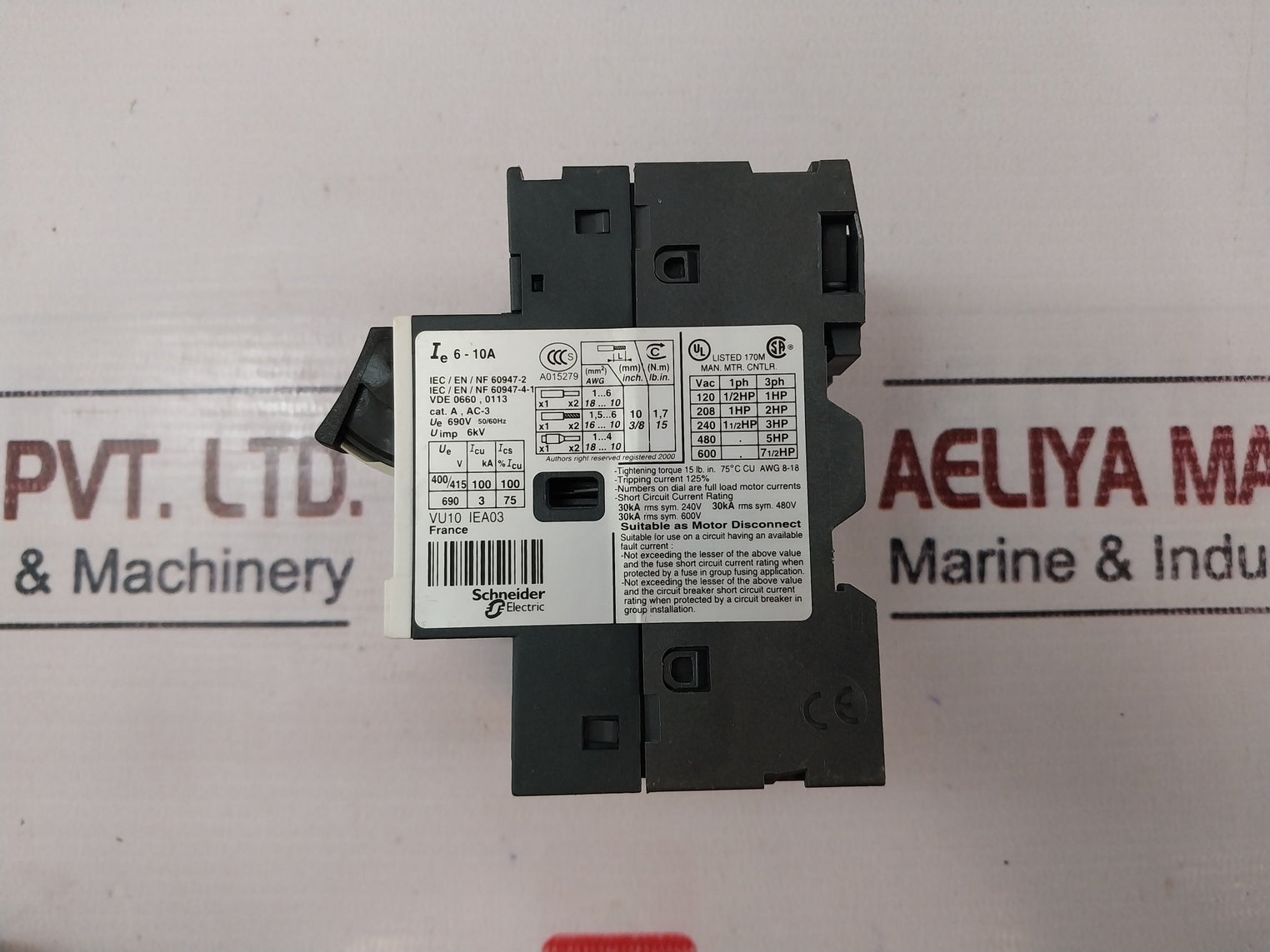 Telemecanique Gv2Me14 Motor Circuit Breaker 6-10A 690V, 50/60Hz 6Kv 6A
