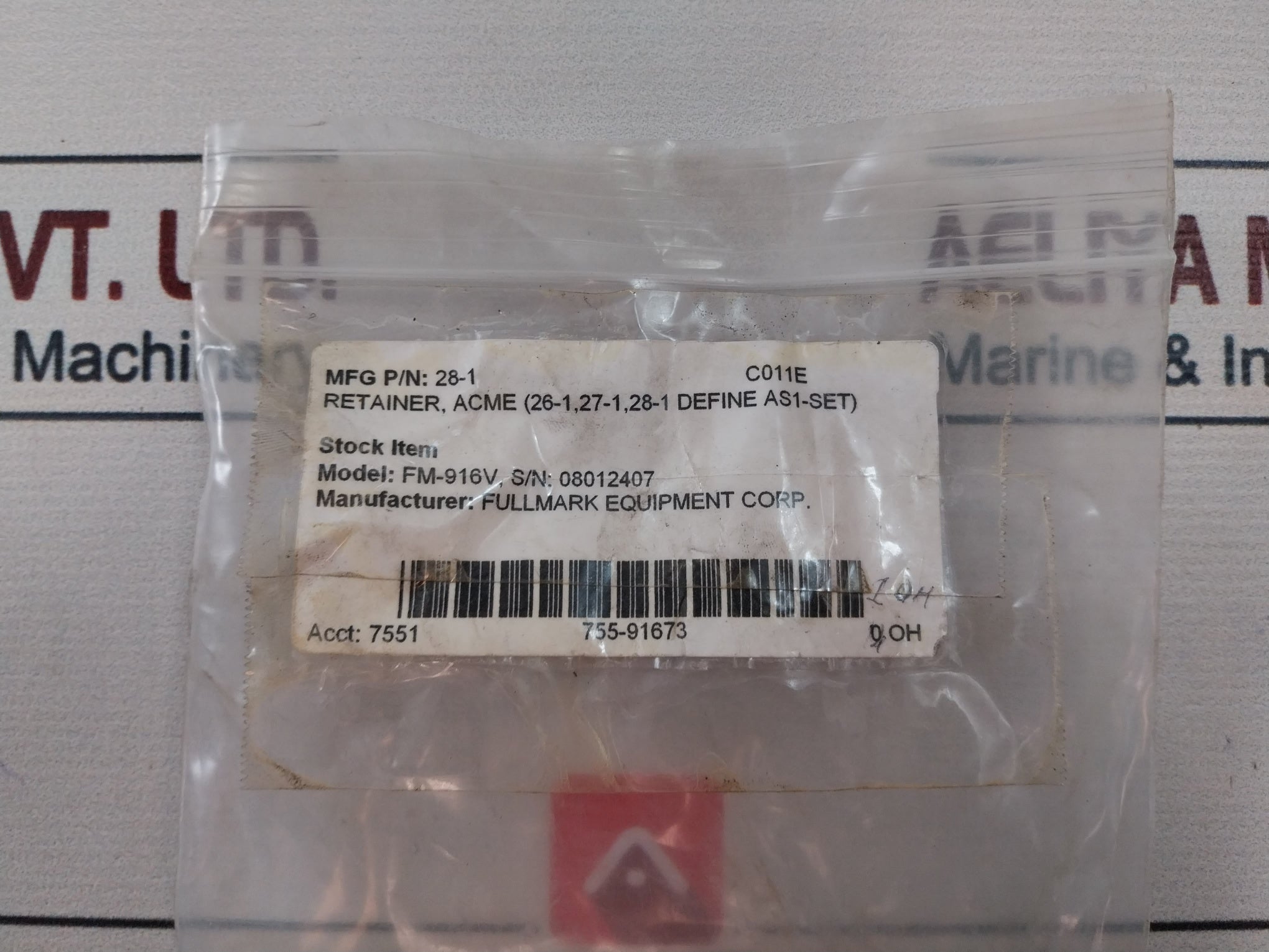 Fullmark Equipment Fm-916V Retainer Acme 28-1