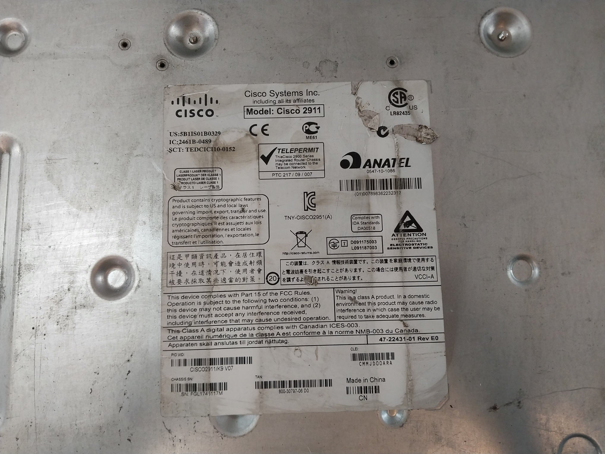 Cisco 2911 Integrated Services Router Pwr-2911-ac 100-240V 3-1A 50/60Hz