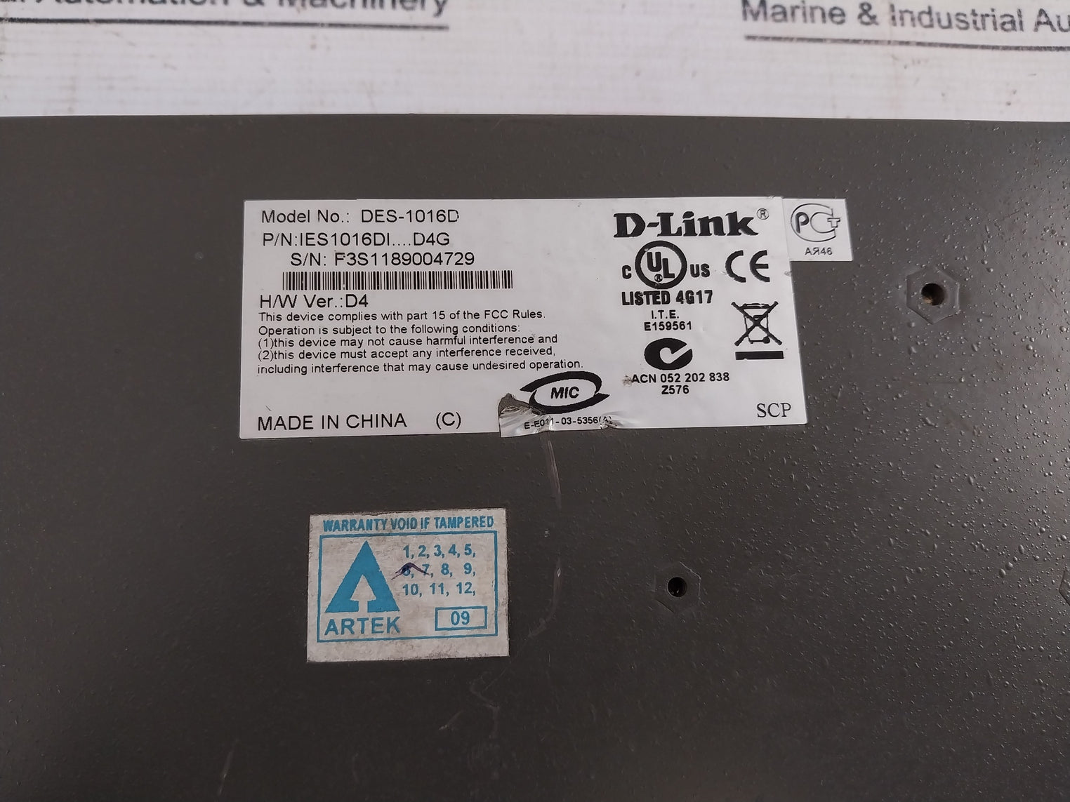 D-link Des-1016d 10/100 Fast Ethernet Switch Ies1016di....d4g 100-240vac 50/60hz