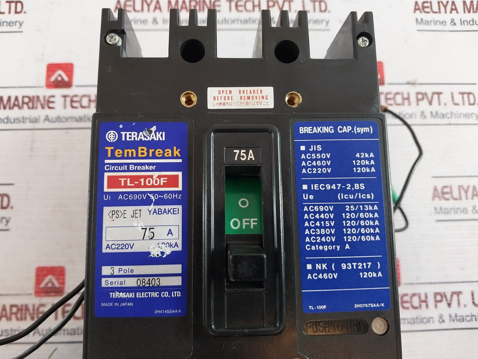 Terasaki Electric Tl-100F Tembreak 3 Pole Circuit Breaker 75A Ac690V 50-60Hz