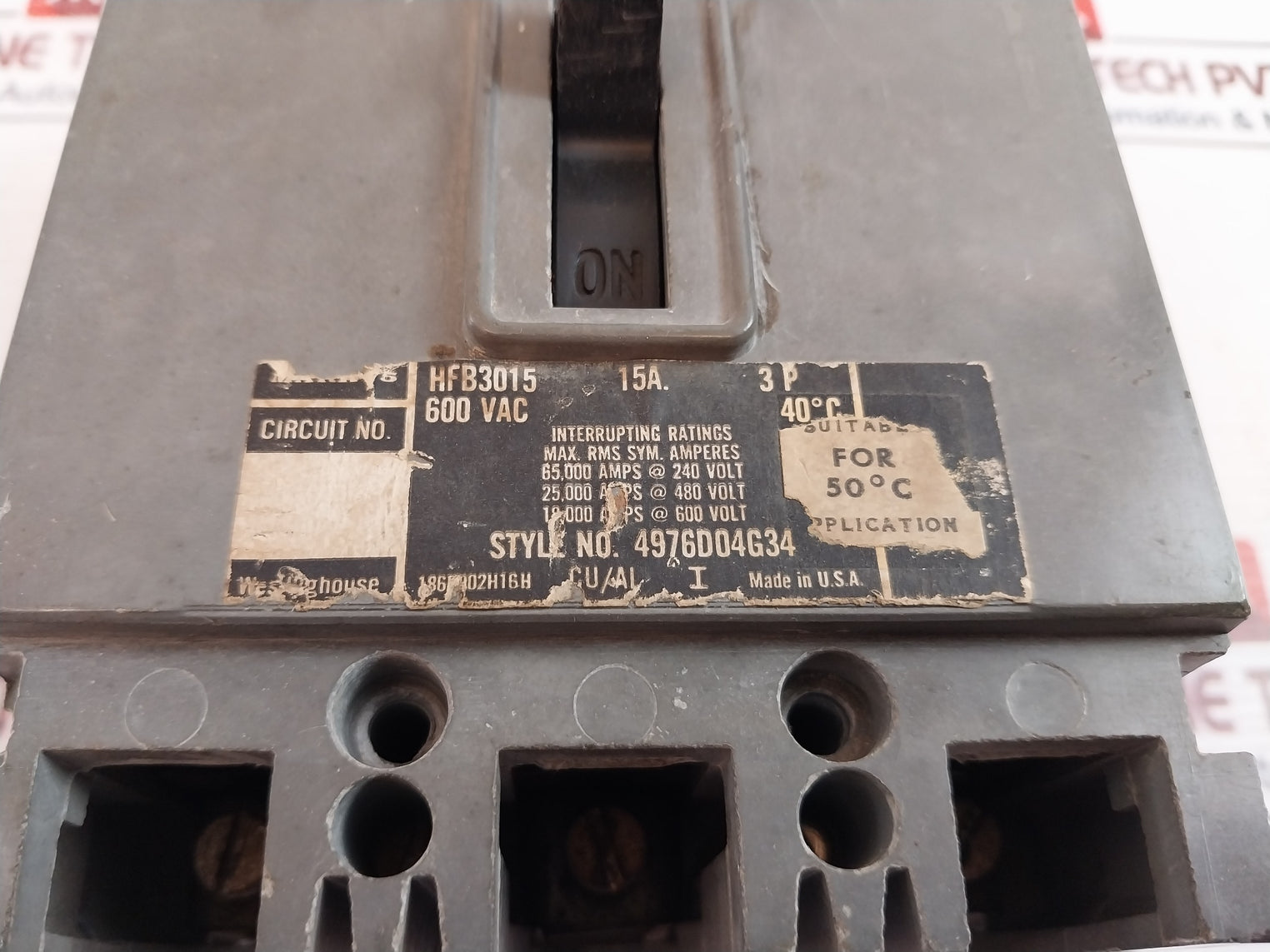 Westinghouse Hfb3015 3 Pole Circuit Breaker 15a 600vac 4976d04g34