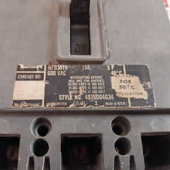 Westinghouse Hfb3015 3 Pole Circuit Breaker 15a 600vac 4976d04g34