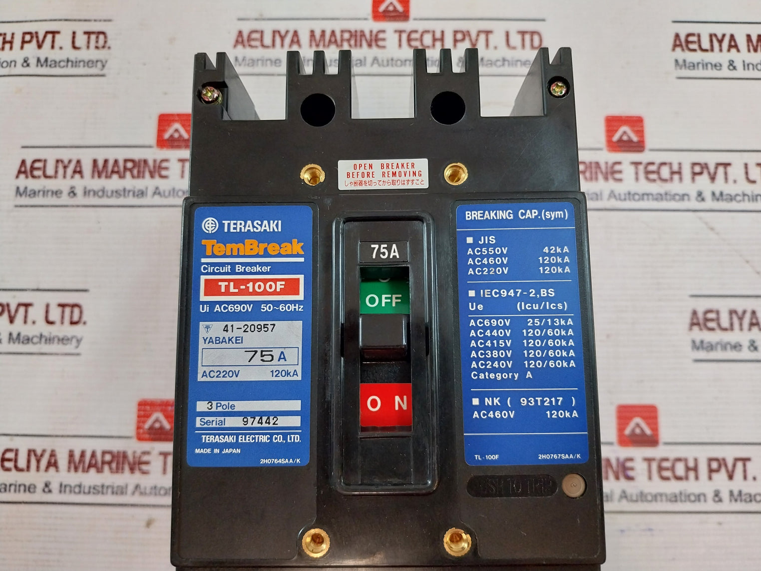 Terasaki Tl-100f Circuit Breaker 3 Pole 75a Ac690v 50/60hz