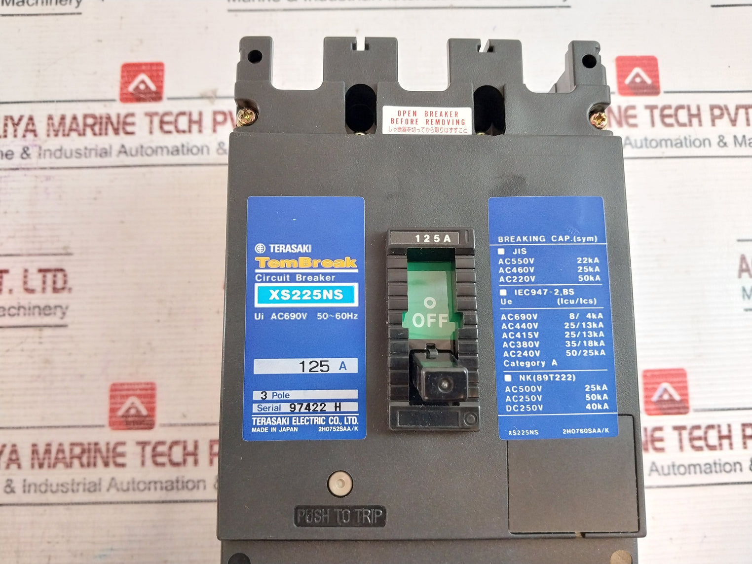 Terasaki Electric Xs225Ns 3-pole Circuit Breaker 125A Ac690V
