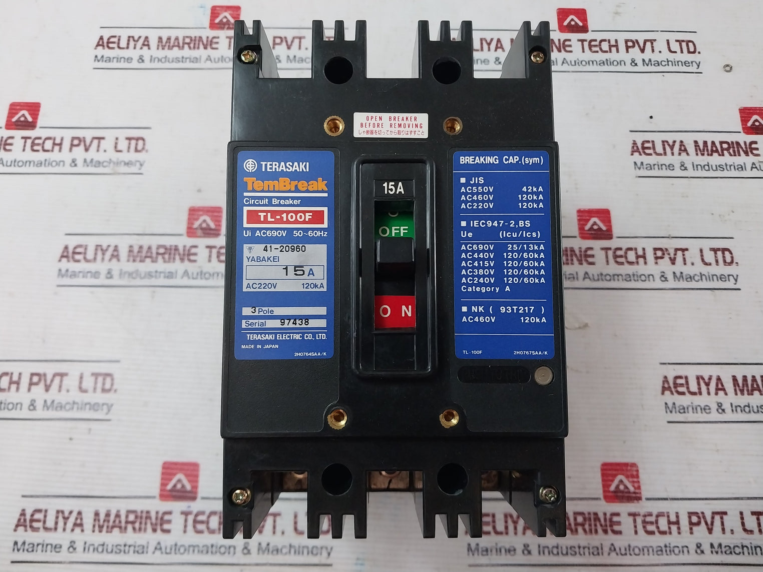 Terasaki Tembreak Tl-100F 3 Pole Current Limiting Circuit Breaker 15A Ac690V