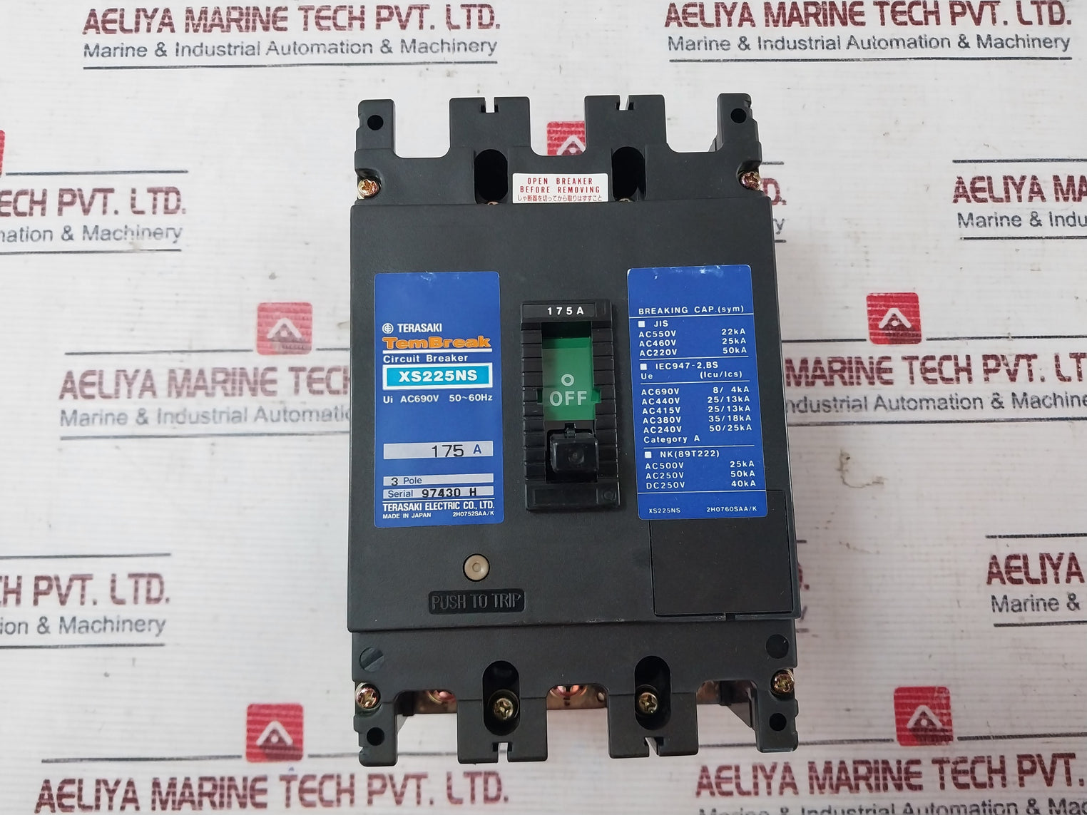 Terasaki Tembreak Xs225Ns 3 Pole Circuit Breaker 175A Ac690V 50/60Hz