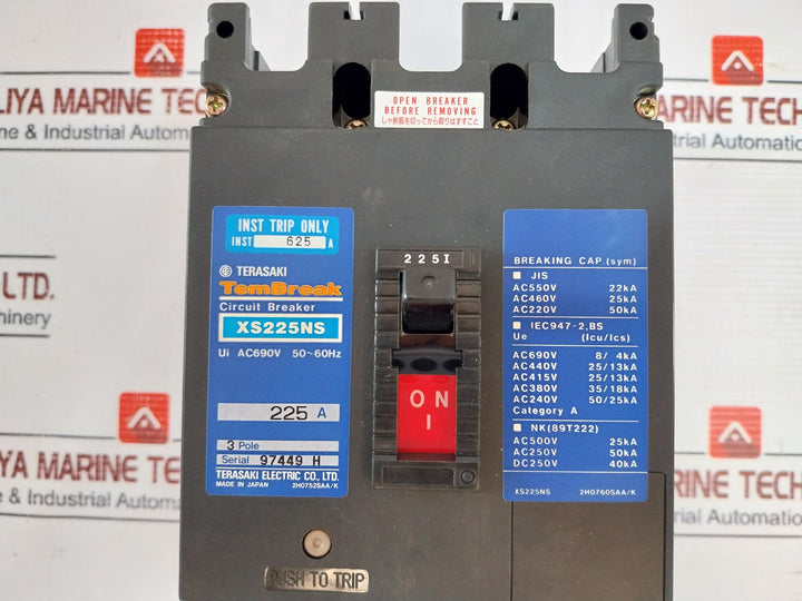 Terasaki Xs225Ns 3-pole Circuit Breaker 225A Ac690V 50~60Hz