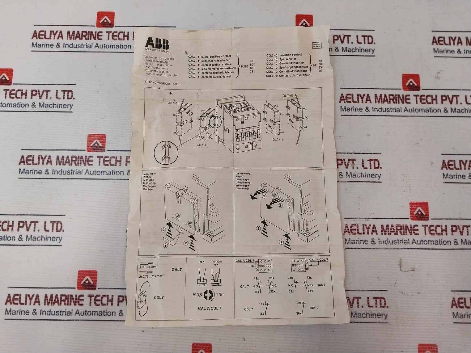 Abb Cal7-11 Lateral Auxiliary Contact 10A 690V~ Fptn472689R0001