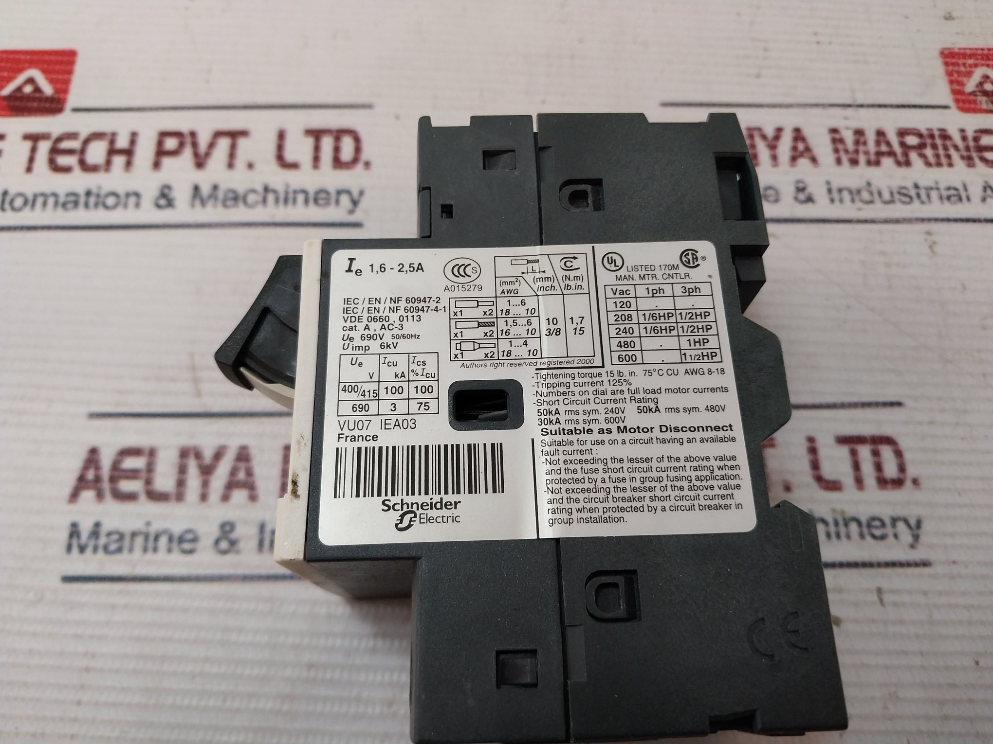 Telemecanique/Schneider Electric Gv2Me07/1.6-2.5A Motor Circuit Breaker 690V