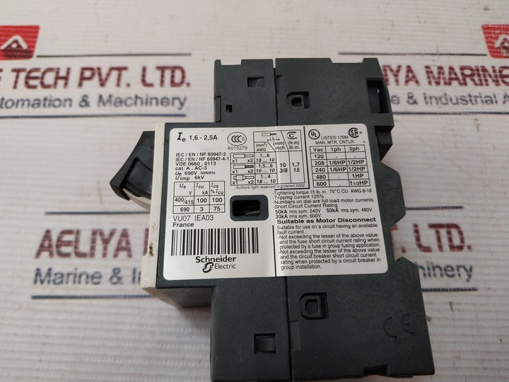 Telemecanique/Schneider Electric Gv2Me07/1.6-2.5A Motor Circuit Breaker 690V