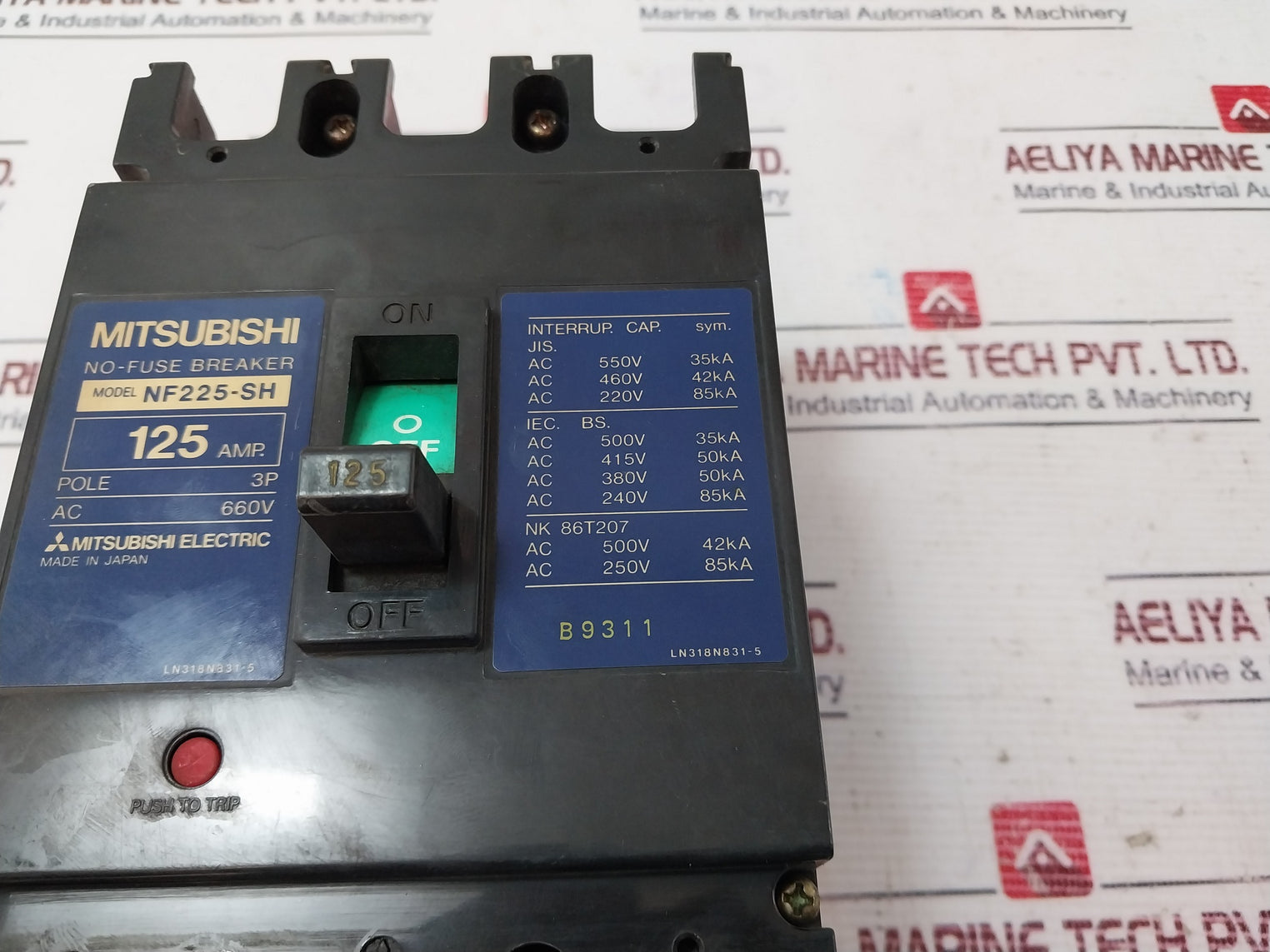 Mitsubishi NF225-SH No-Fuse Circuit Breaker 3 Pole 125 amp 660V