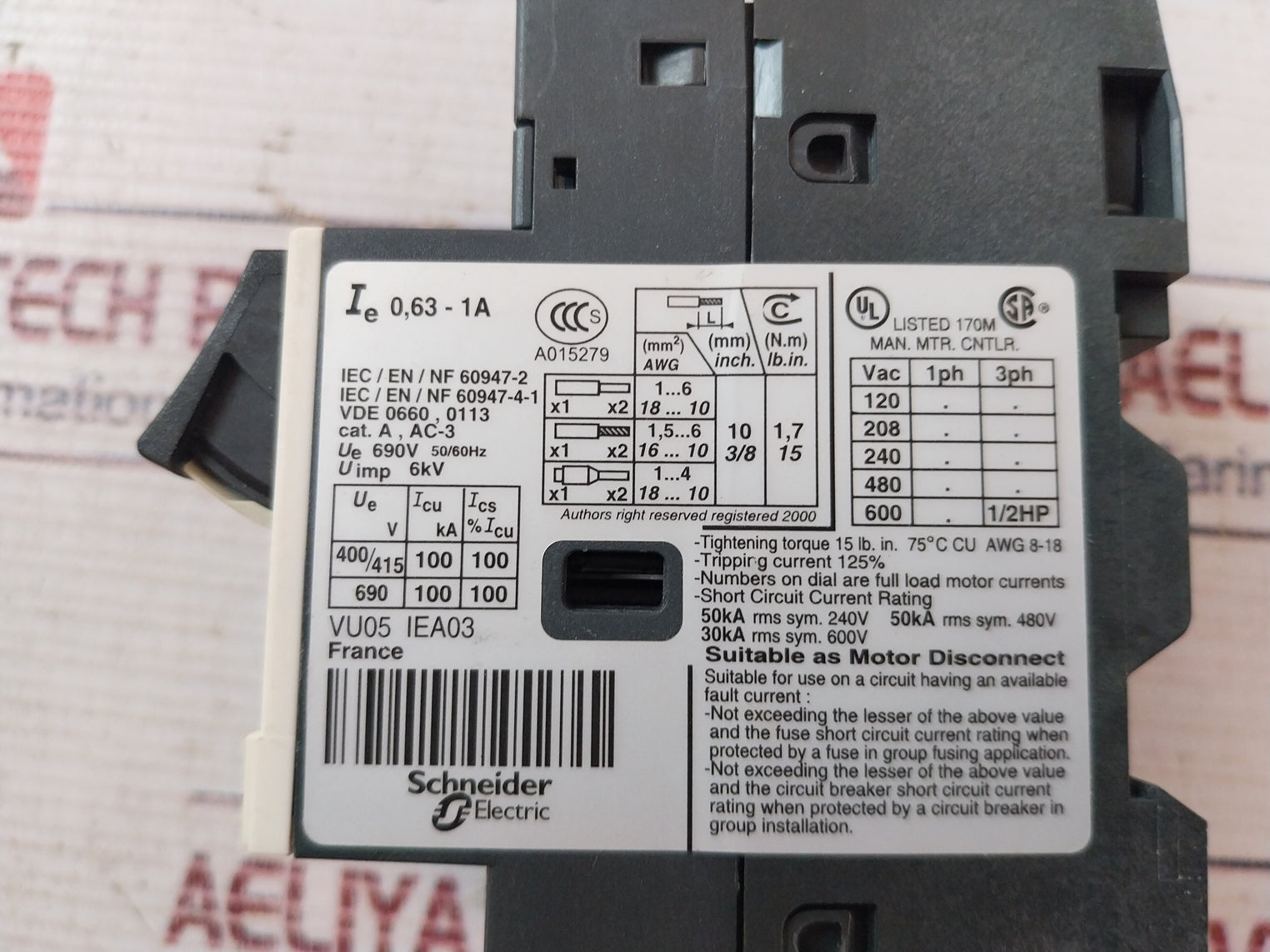 Telemecanique GV2ME05/0.63-1A Motor Protection Circuit Breaker 690V