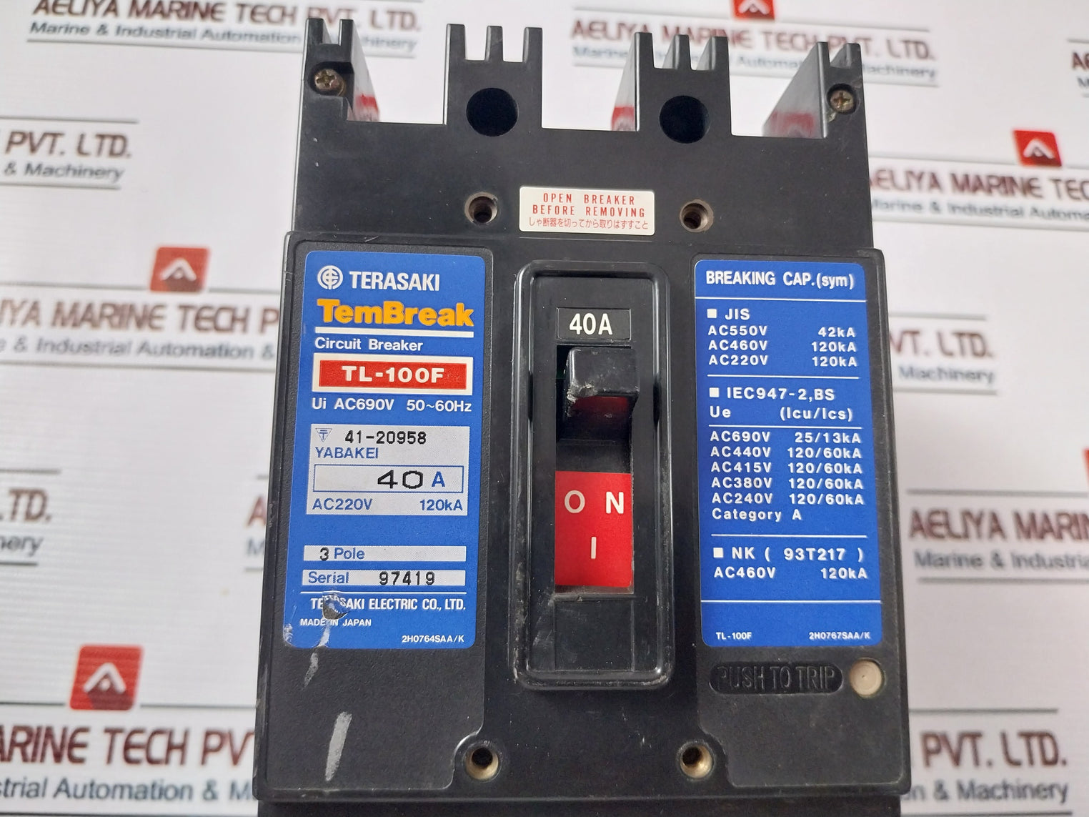 Terasaki TL-100F 3 Pole Tembreak Current Limiting Circuit Breaker 50A 41-20958