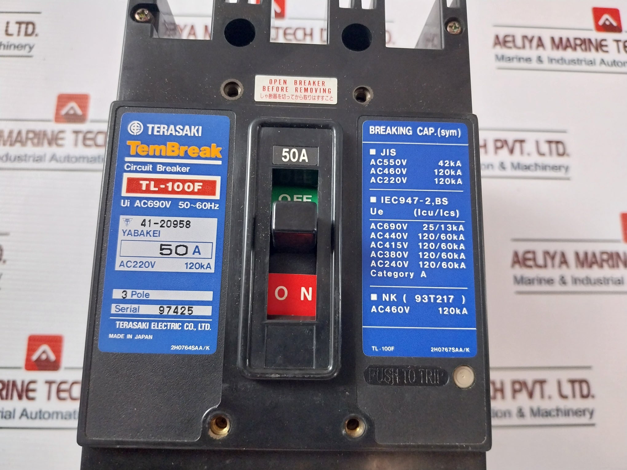 Terasaki Tl-100F 3 Pole Tembreak Current Limiting Circuit Breaker 50A