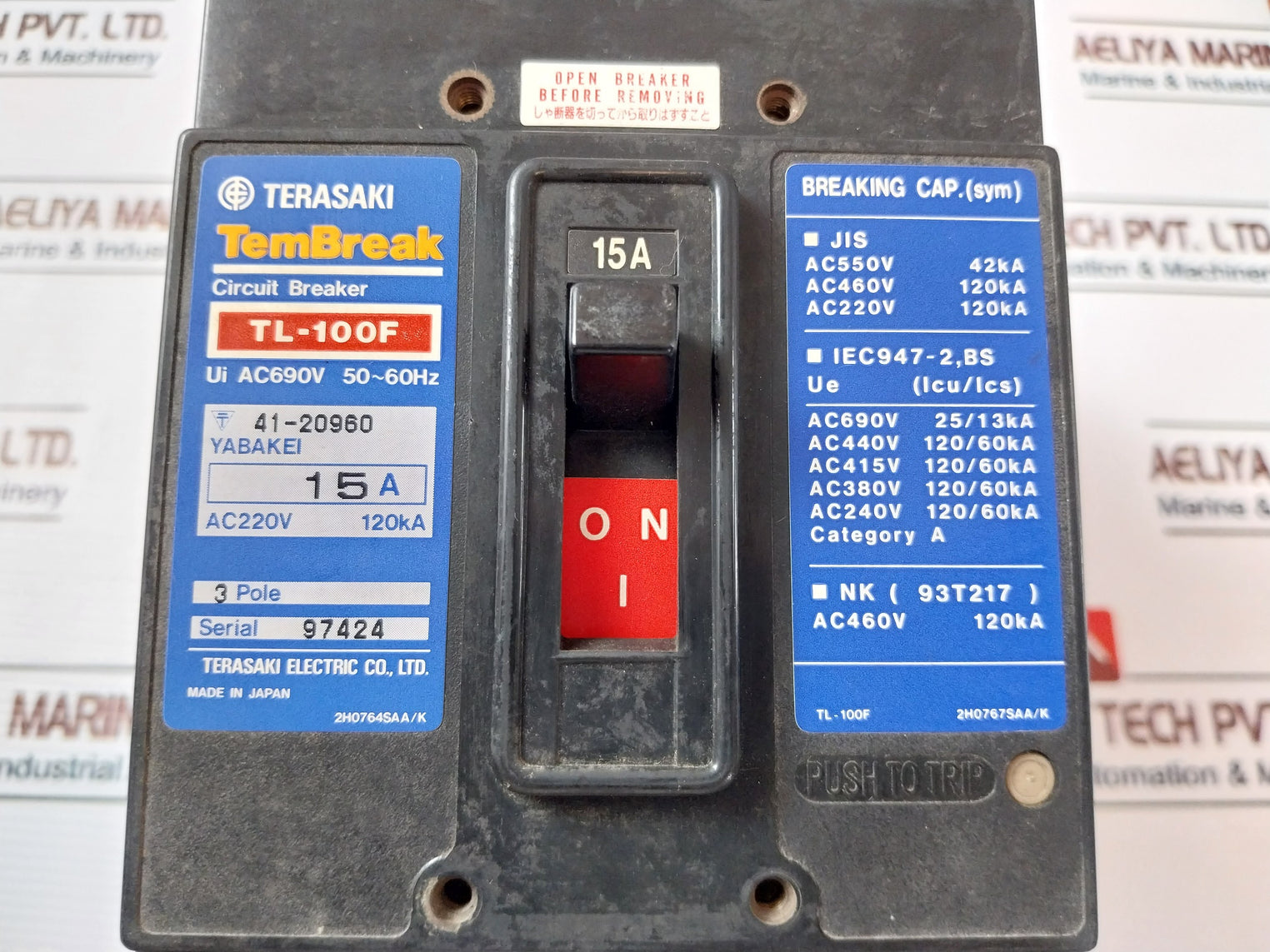 Terasaki Electric Tl-100F Tembreak Circuit Breaker 15A 3 Pole Ac220V 120Ka