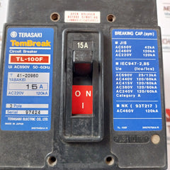 Terasaki Electric Tl-100F Tembreak Circuit Breaker 15A 3 Pole Ac220V 120Ka