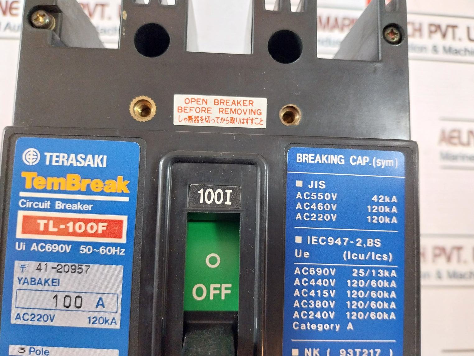 Terasaki Electric Tl-100F Tembreak Circuit Breaker Ac690V 50-60Hz 100A