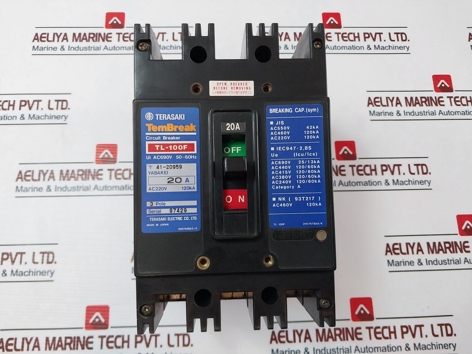Terasaki Tl-100f 3 Pole Tembreak Circuit Breaker 200-480v 50/60hz 20a