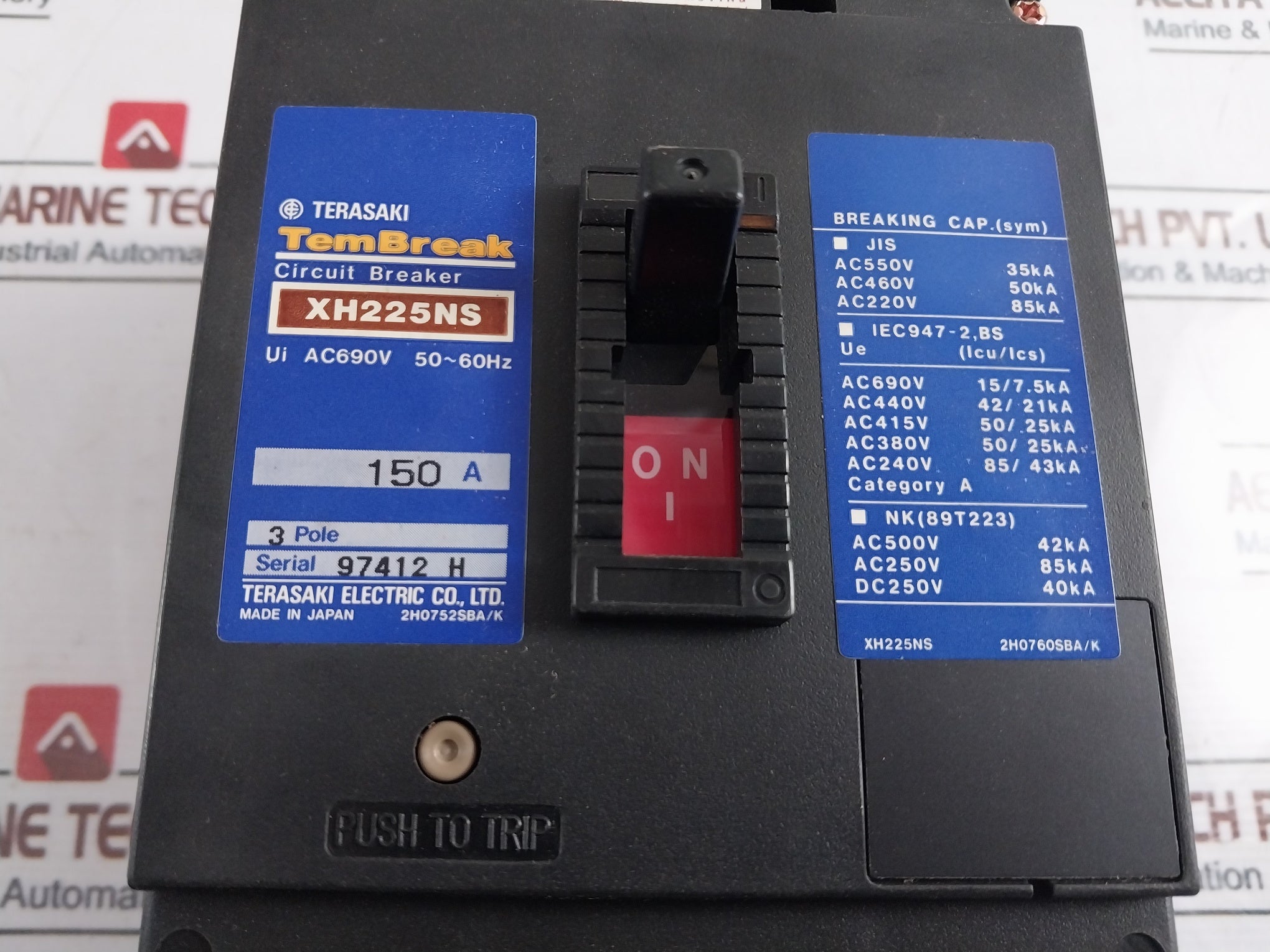 Terasaki XH225NS 3 Pole Circuit Breaker 150A 690VAC 50~60Hz