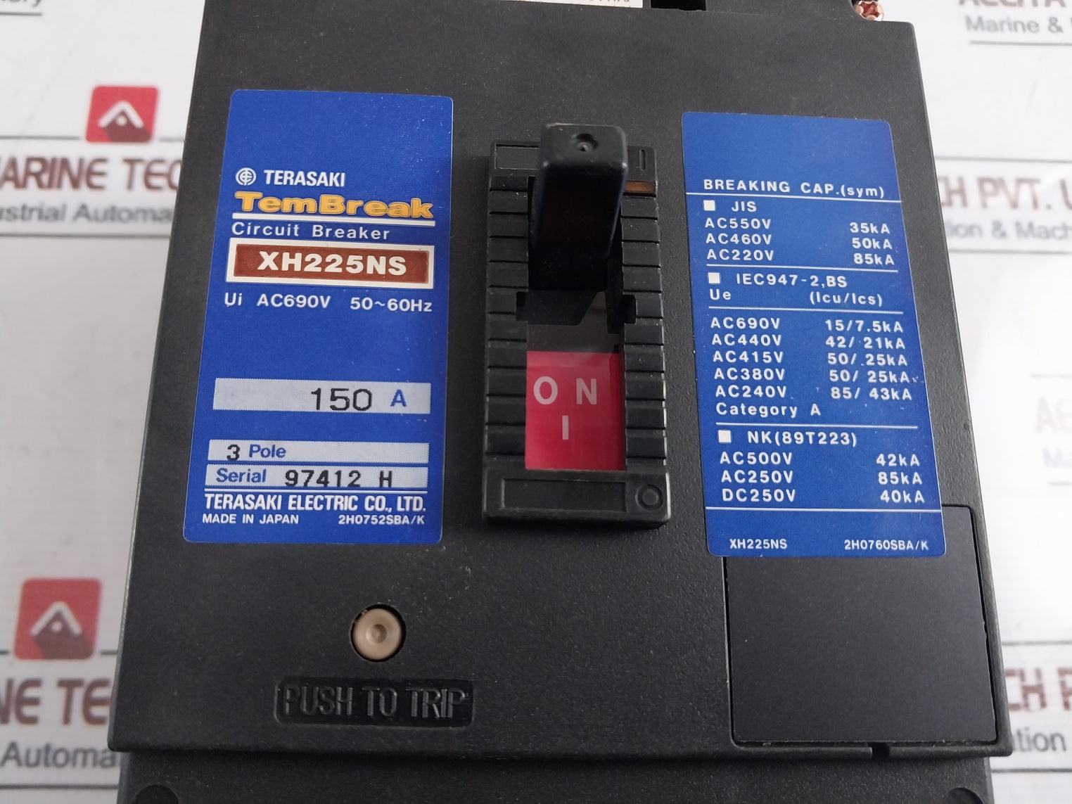 Terasaki XH225NS 3 Pole Circuit Breaker 150A 690VAC 50~60Hz