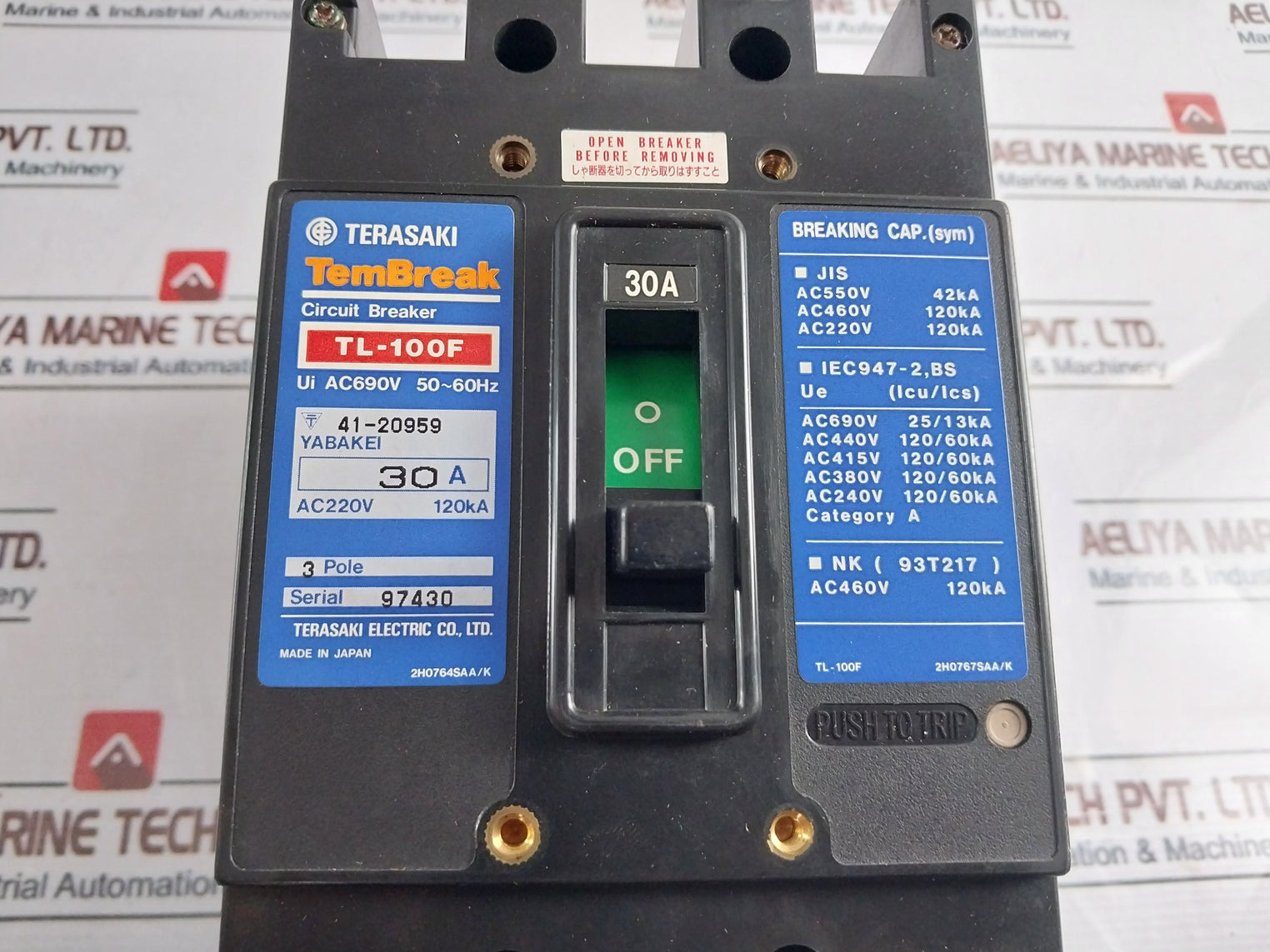 Terasaki Tl-100f Tembreak Current Limiting Circuit Breaker 30a 690v 50-60hz
