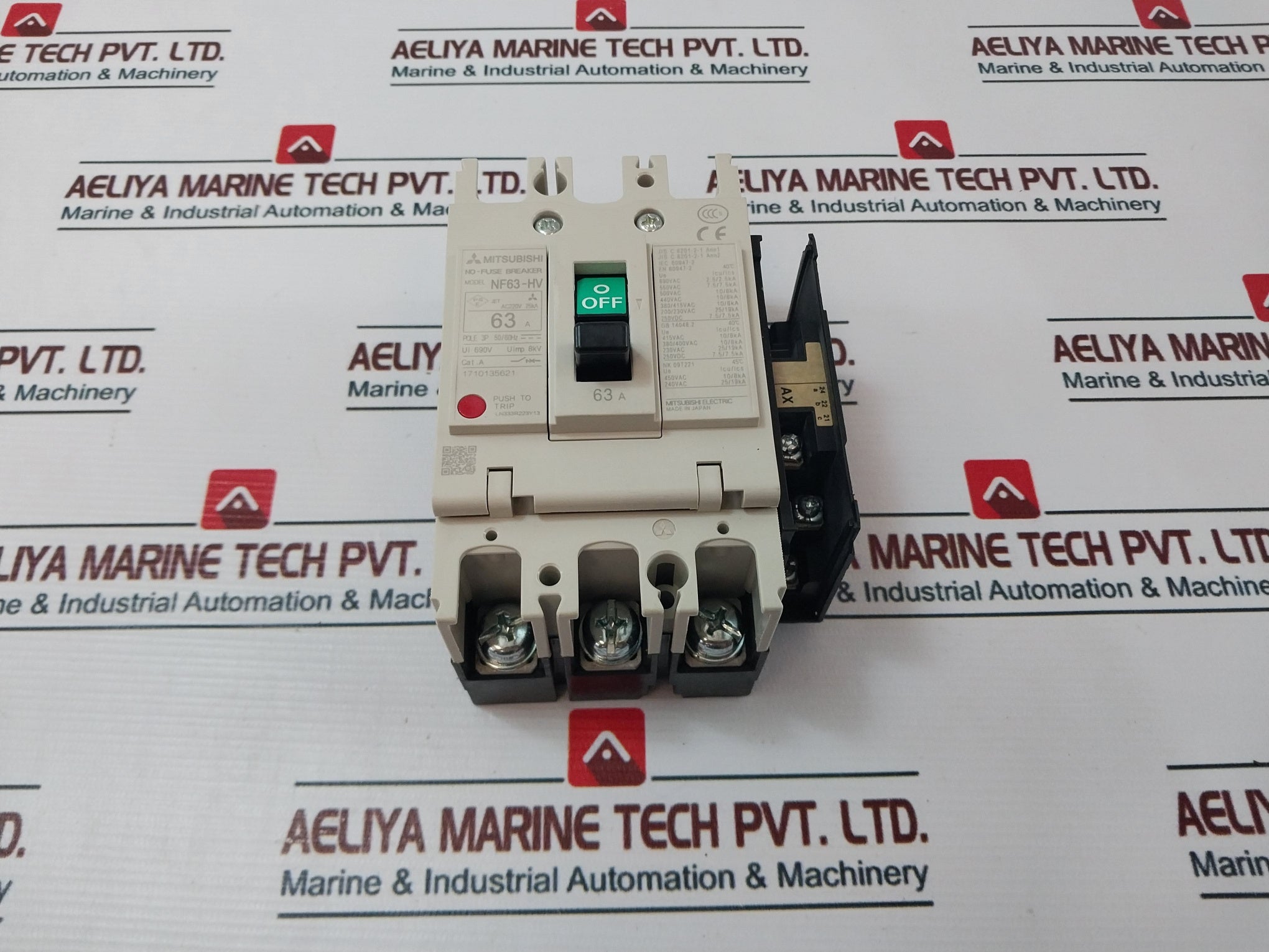 Mitsubishi Nf63-hv No-fuse Breaker With Auxiliary Switch Ax-1Rs Slt