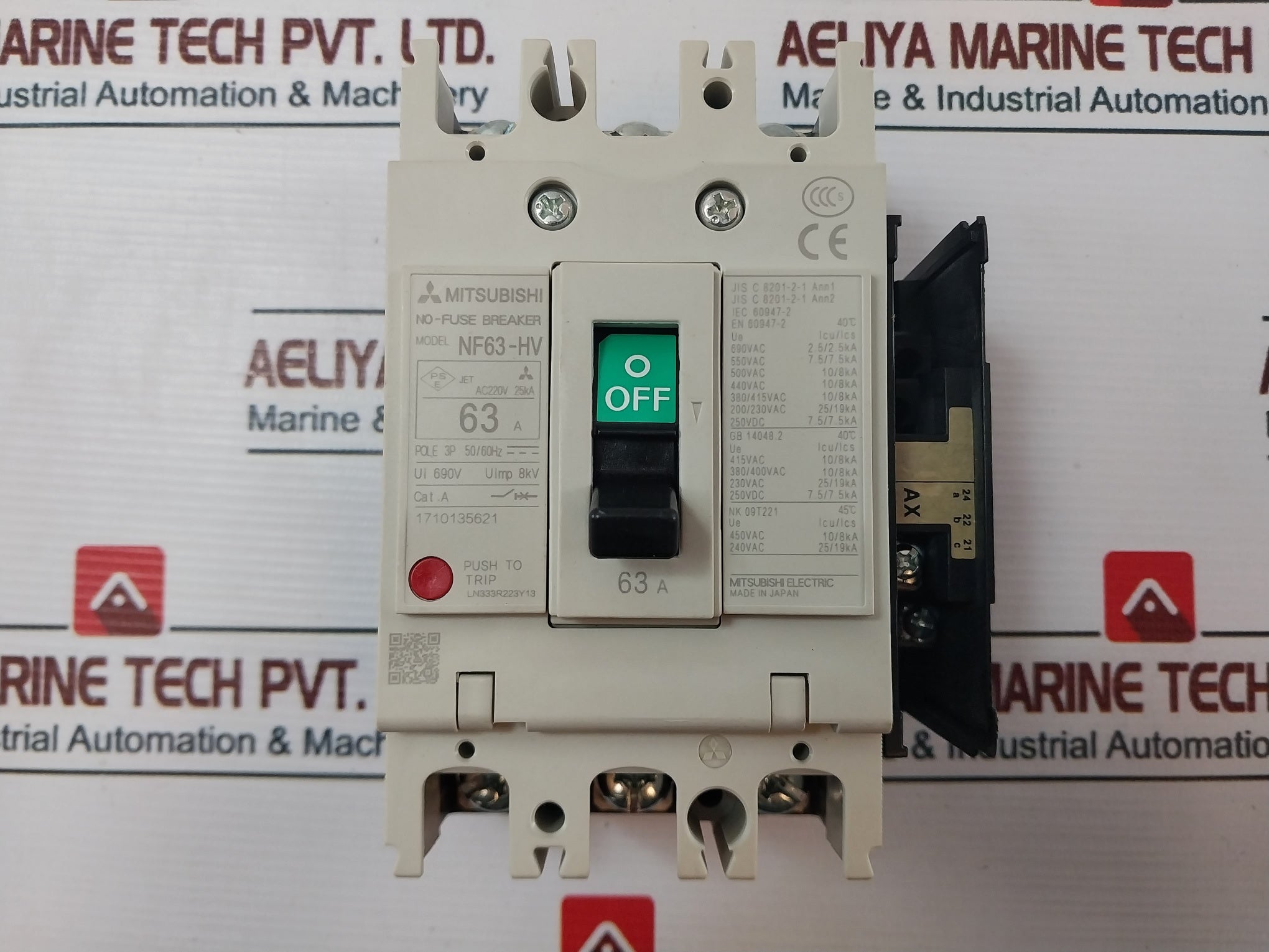 Mitsubishi Nf63-hv No-fuse Breaker With Auxiliary Switch Ax-1Rs Slt