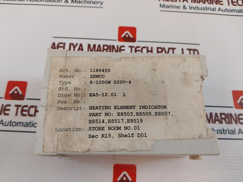 Semco 8-1000/220-4.1 Heating Element Indicator 8-1000w, 220v Ac, 50/60hz