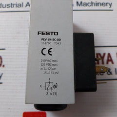 Festo Controls Pev-1/4-sc-od Pressure Switch 250V 1-12 Bar