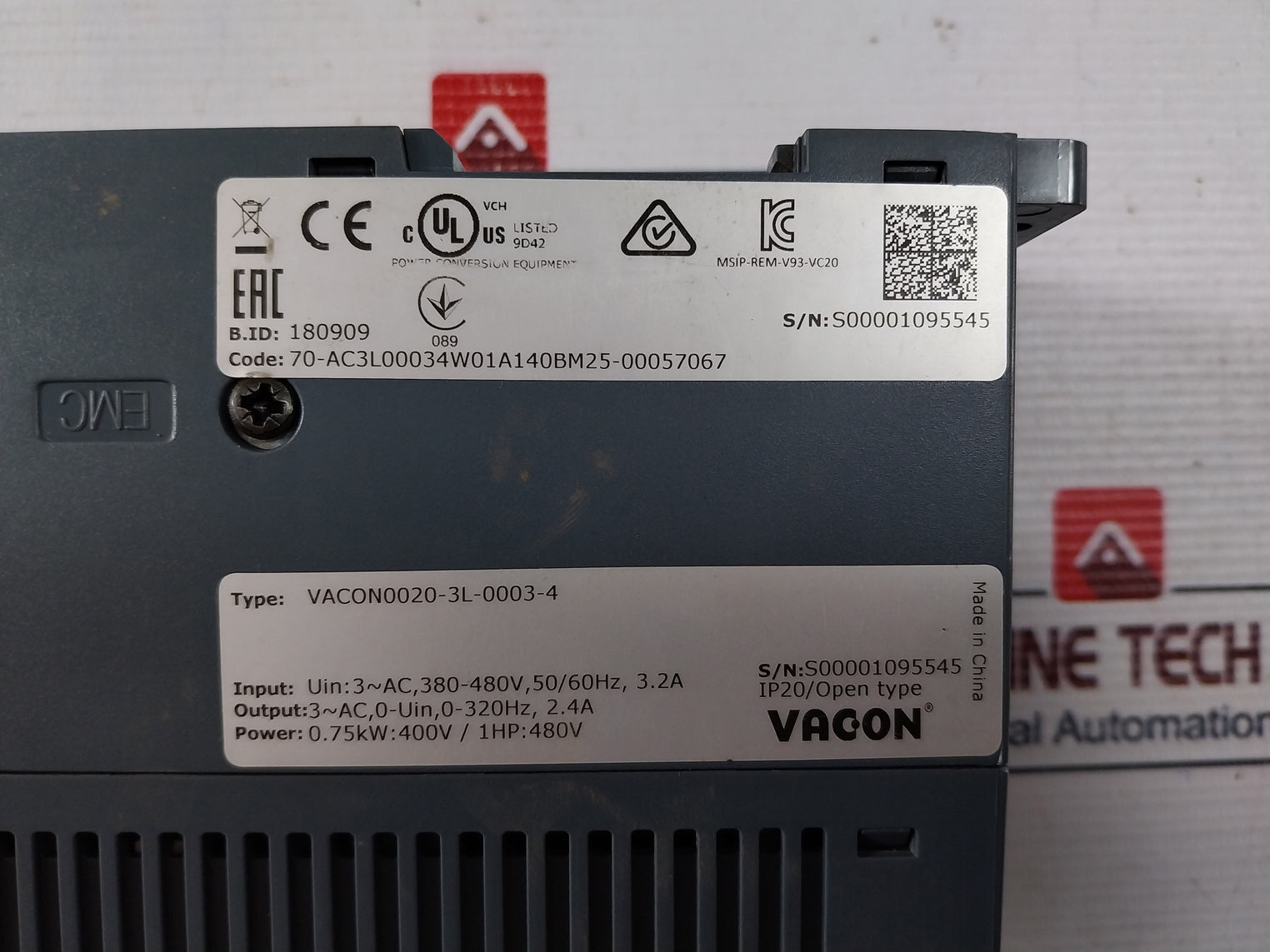 Vacon Vacon0020-3L-0003-4 Ac Drive