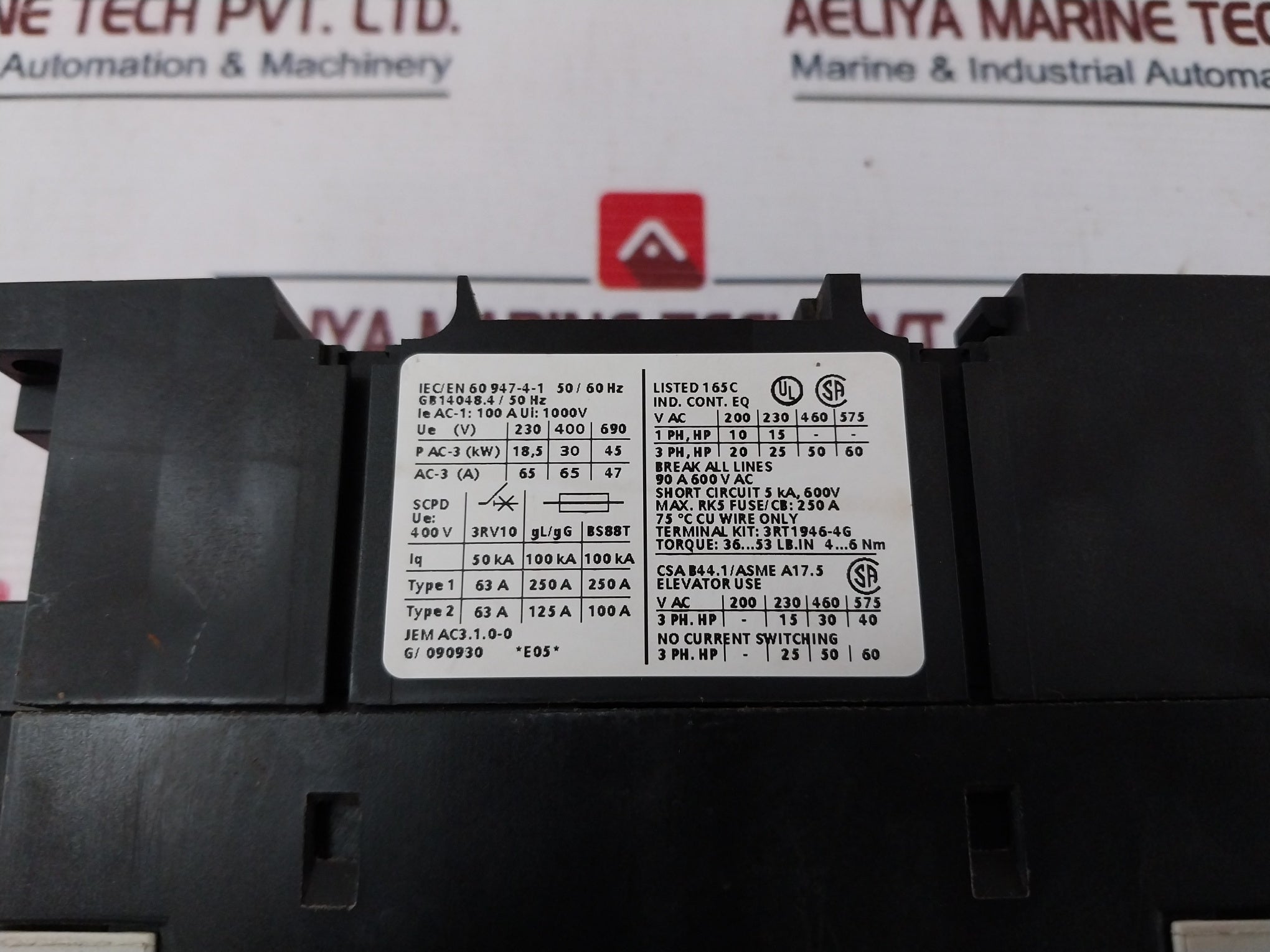 Siemens 3Rt1044-1Al20 Power Contactor 230V 50/60Hz 100A 690V
