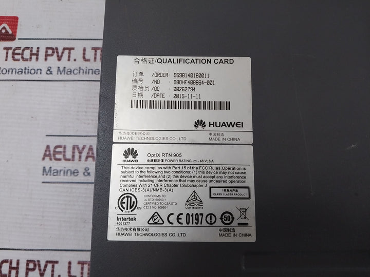 HUAWEI OPTIX RTN 905 Microwave Transmission System 980HF408864-001 -48V 8A