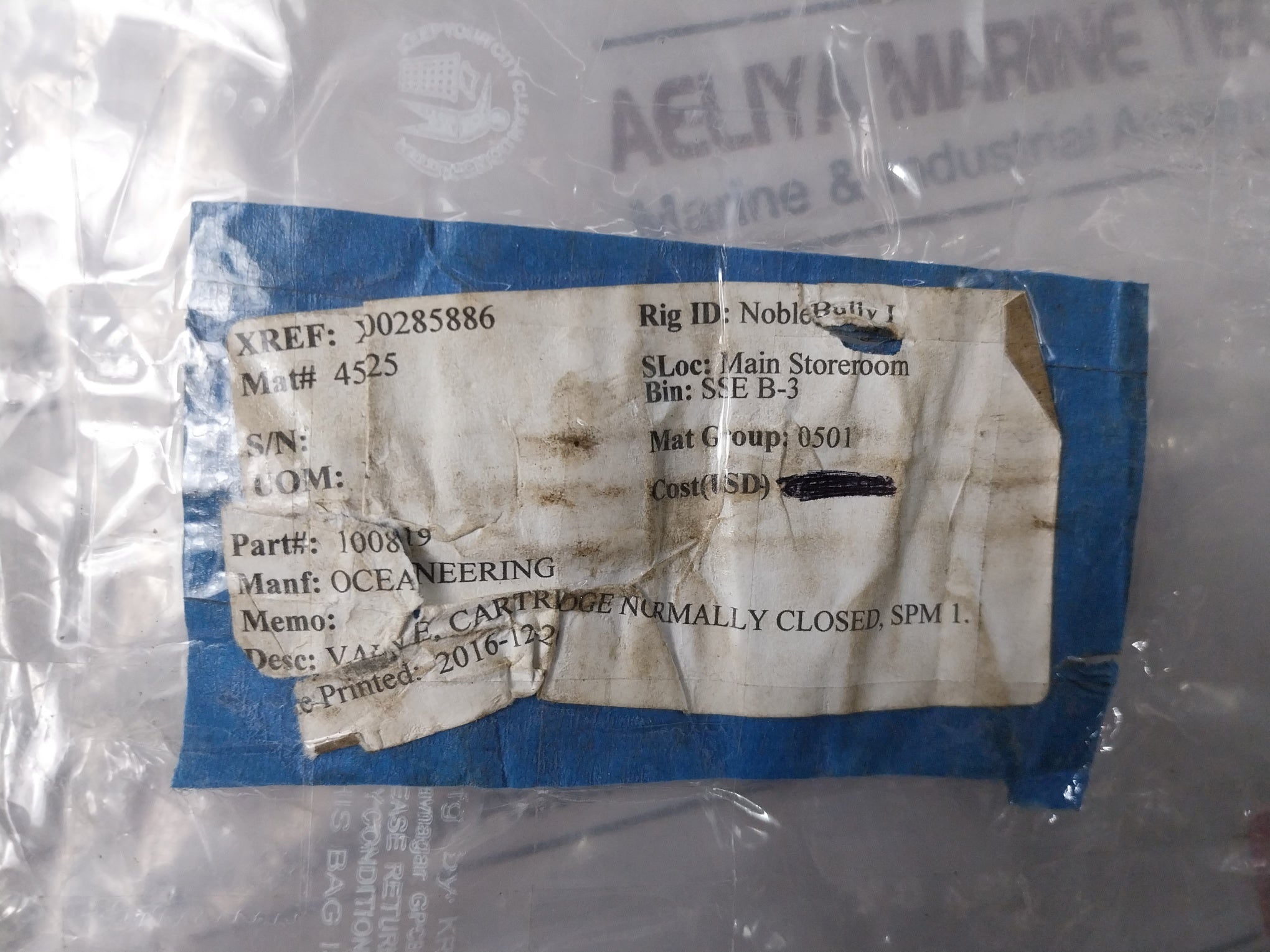Oceaneering 100767-c Cartridge Valve Spm 1.5 Rev.B