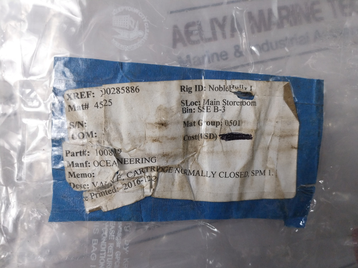 Oceaneering 100767-c Cartridge Valve Spm 1.5 Rev.B