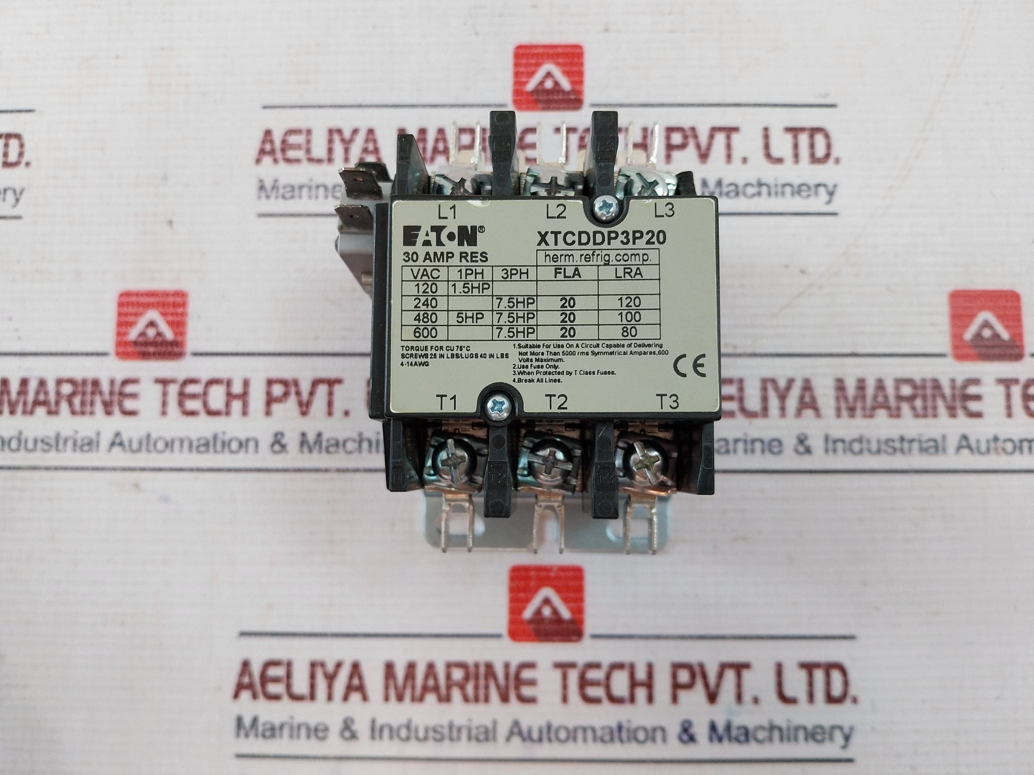 Eaton Xtcddp3P20 Ac Magnetic Contactor 30Amp 50/60Hz, 3P Ui 660V