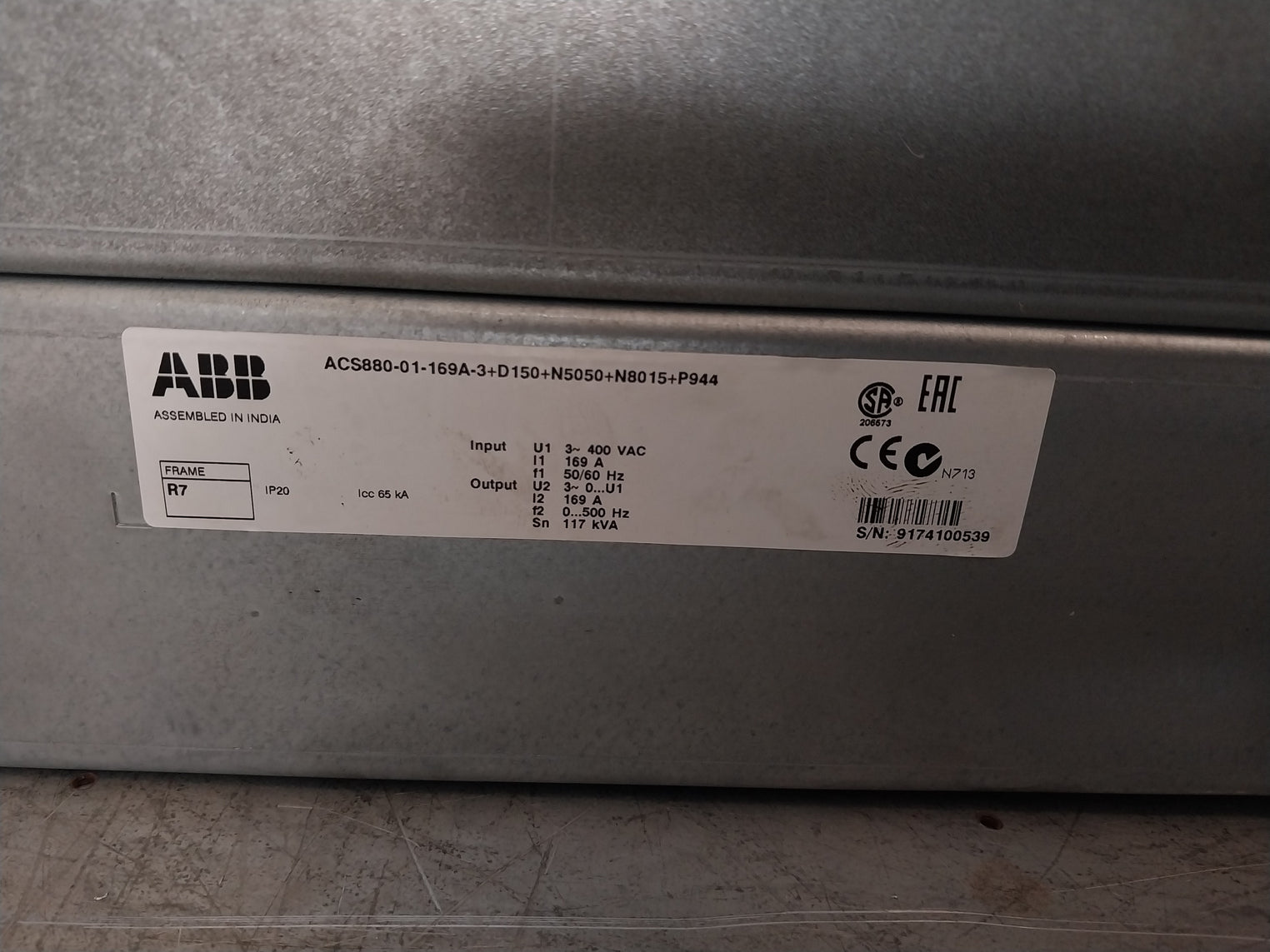 Abb Acs880-01-169A-3 Frequency Converter U1 3- 400 Vac F2 0-500Hz (Incomplete)