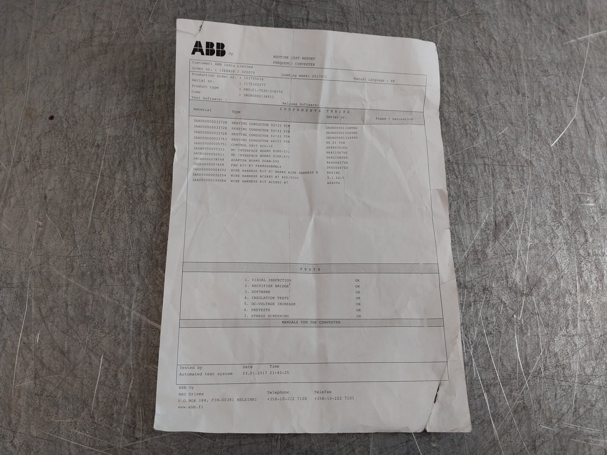 Abb Acs880-01-169A-3 Frequency Converter U1 3- 400 Vac F2 0-500Hz (Incomplete)